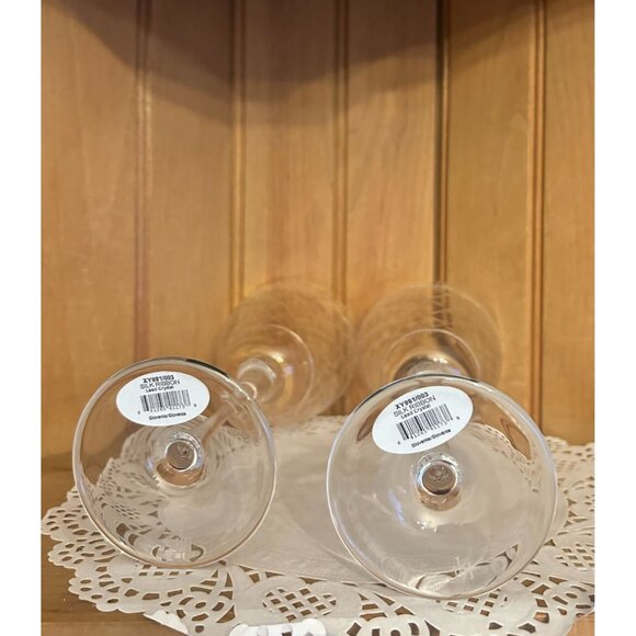 Set Of 2 Ralph Lauren Crystal Wine Glasses Silk Ribbon Criss Cross Dots - Picture 3 of 4